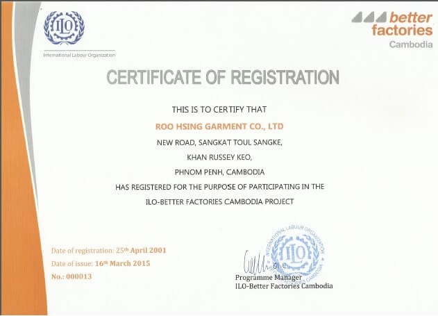 Awarded ILO Labor Rights-Best Factory in Cambodia